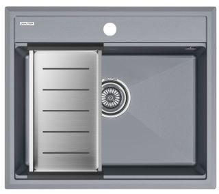 Комплект Paulmark: мойка Stepia 60 и коландер Advance PM115951-GRM+A375-BS серый металлик/брашированная нержавеющая сталь